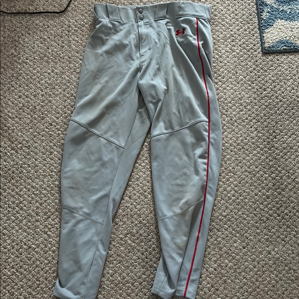 Under Armour Gray Baseball Pants with Red Piping
